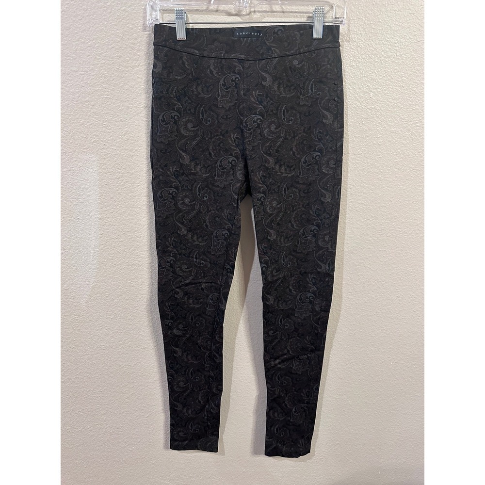 Sanctuary XS Black Paisley Print Ponte Knit Pull On Pants Trousers